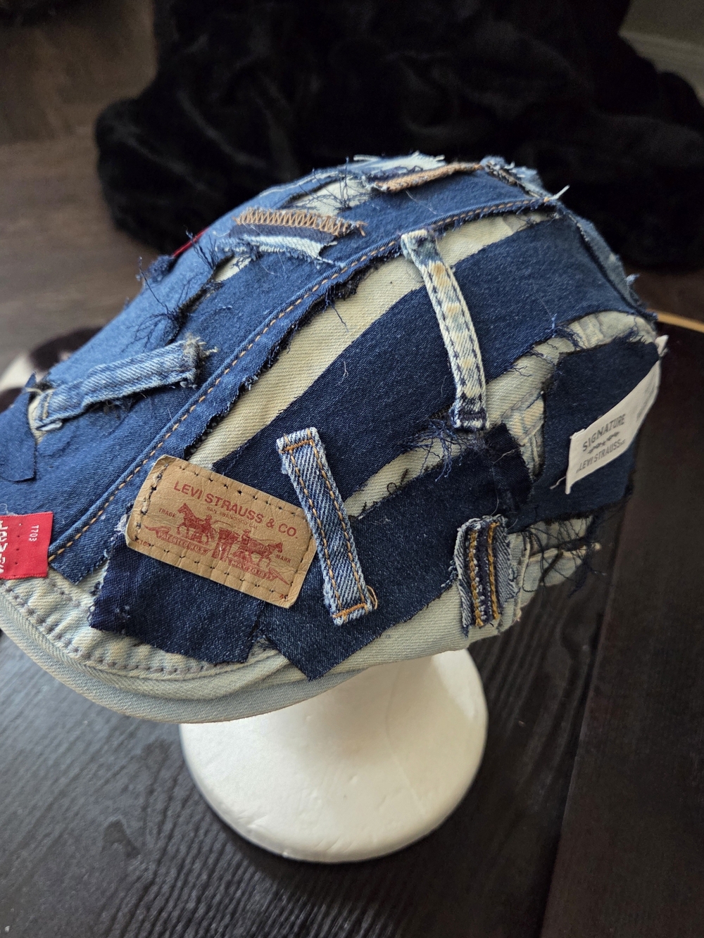 Levi's Patchwork Denim Newsboy Cap - Blue - Picture 3 of 6